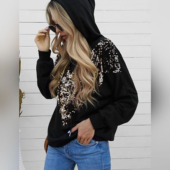 six eight ten Tops - Bestie Hoodie Bronze Sequin Chevron Hoodie sz Small Medium